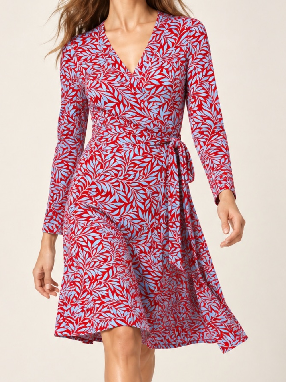 Diane von Furstenberg DVF 100% Silk Jersey Wrap Dress, Laurel Leaf Print | Sz 10